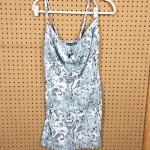PrettyLittleThing Grey Silver Liquid Printed Plisse Cowl Neck Bodycon 14 NWT